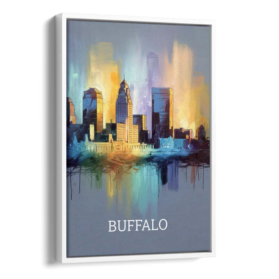 Buffalo Architectural Charm Side - White Canvas Wall Art