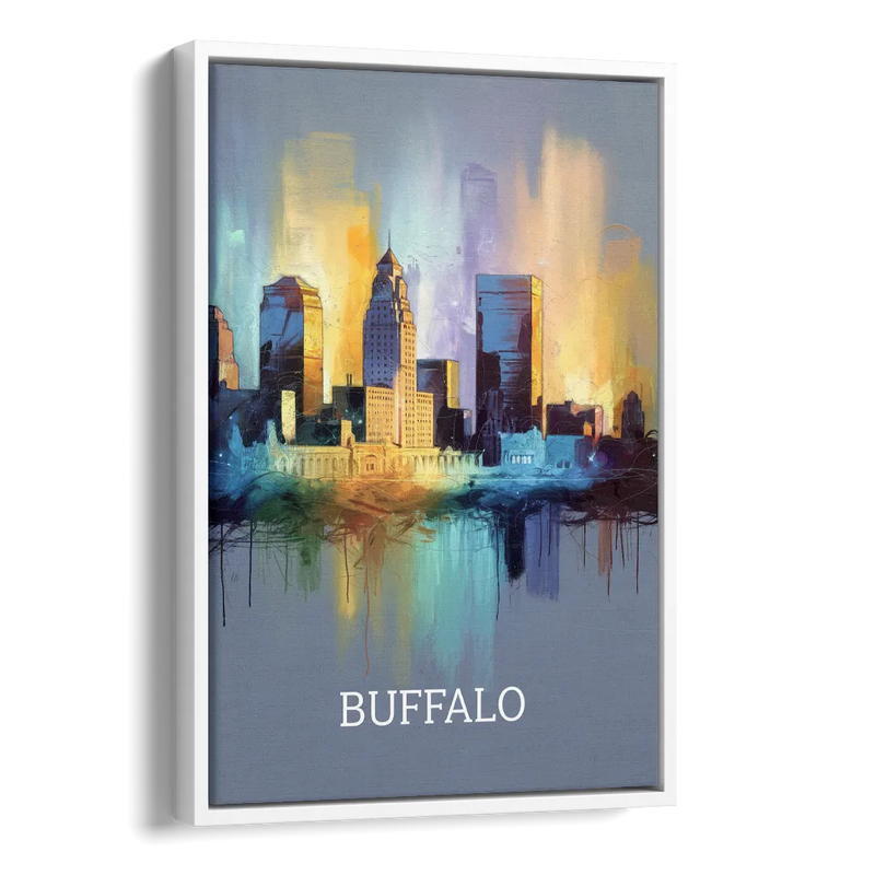 Buffalo Architectural Charm Side - White Canvas Wall Art