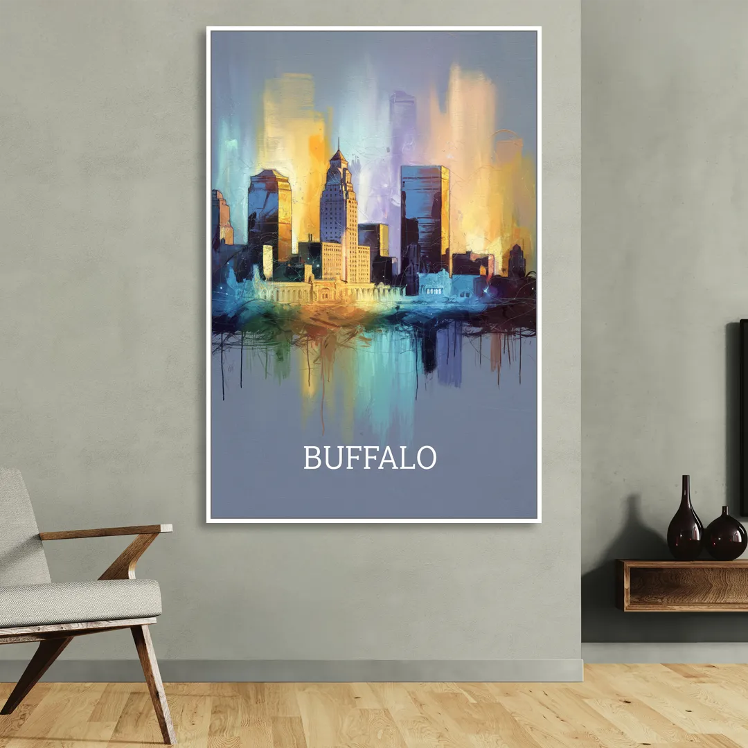 Buffalo Architectural Charm Living Room - White Canvas Wall Art