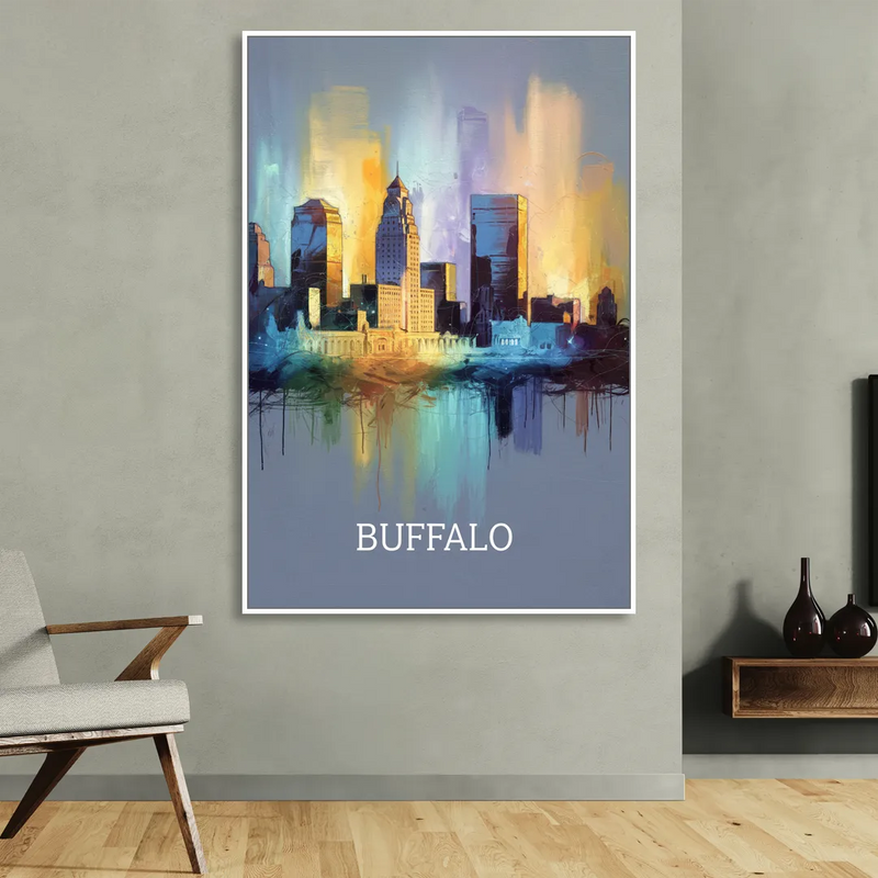 Buffalo Architectural Charm Living Room - White Canvas Wall Art