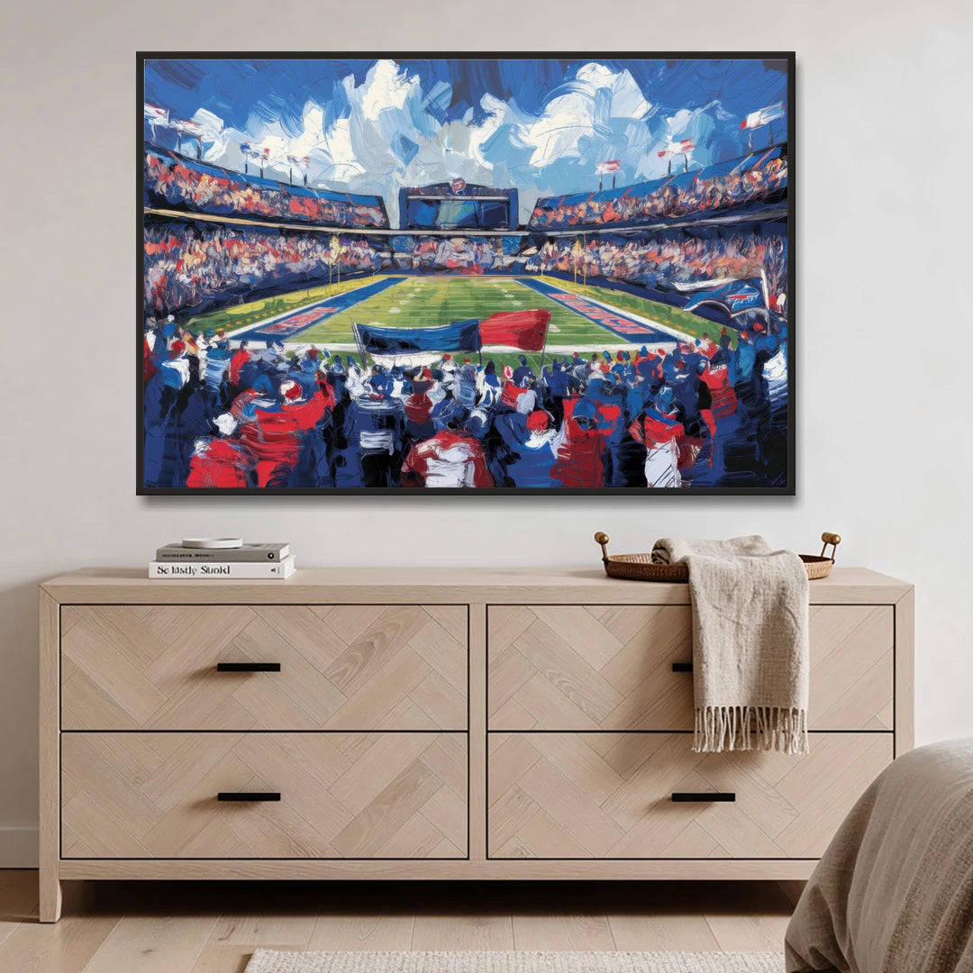 Buffalo Bills Stadium Energy - Black Framed Canvas Wall Art - Coffee Table - 60x40