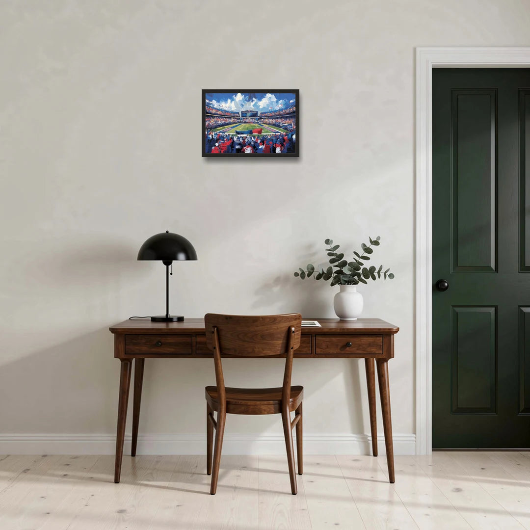 Buffalo Bills Stadium Energy - Black Framed Canvas Wall Art - Office - 18x12