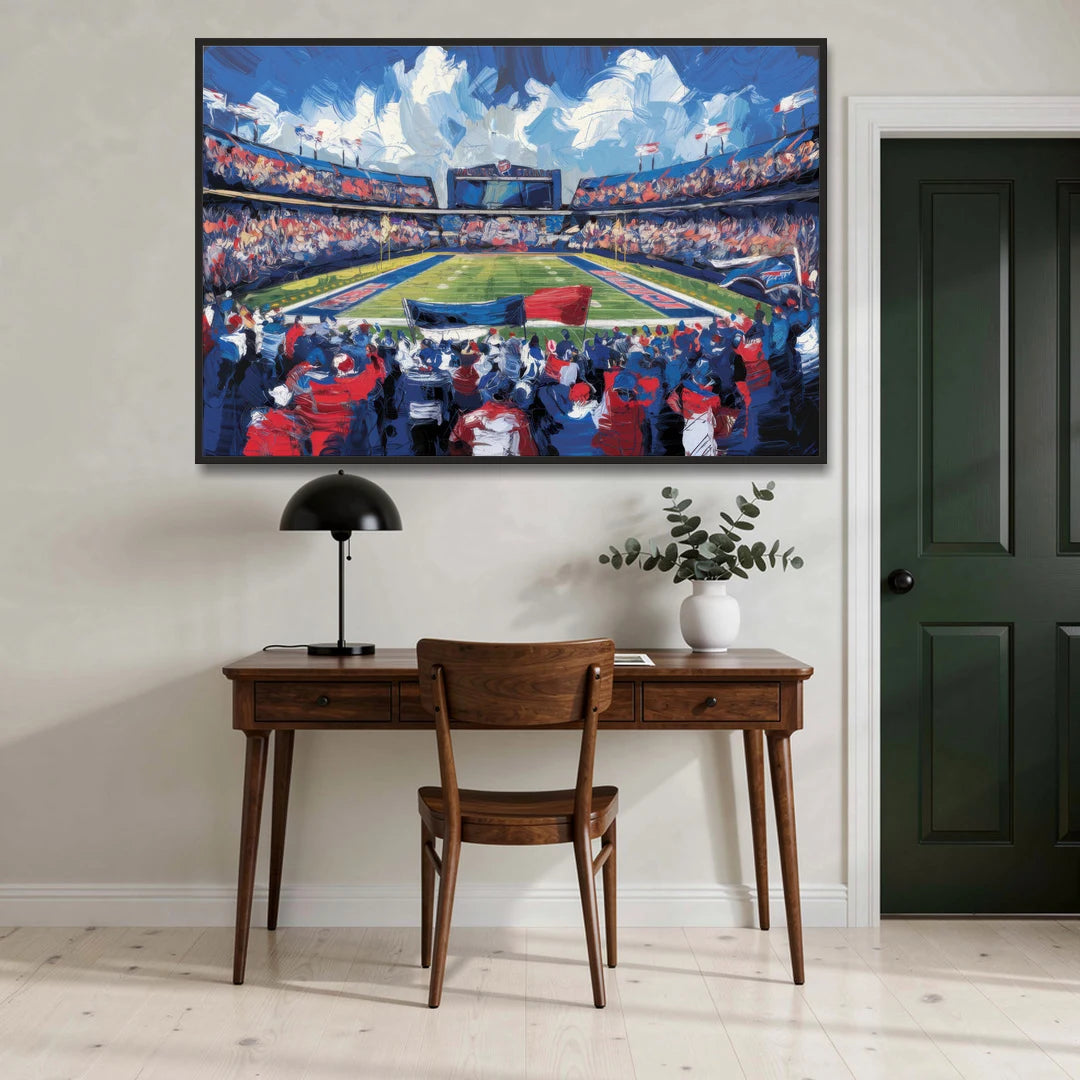 Buffalo Bills Stadium Energy - Black Framed Canvas Wall Art - Office - 60x40