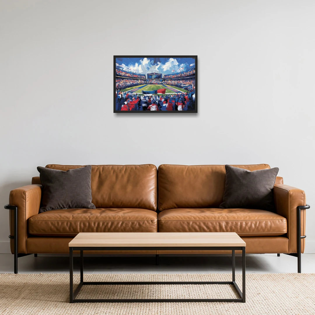 Buffalo Bills Stadium Energy - Black Framed Canvas Wall Art - Sofa - 24x16