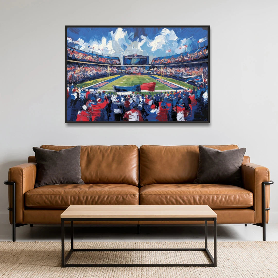 Buffalo Bills Stadium Energy - Black Framed Canvas Wall Art - Sofa - 48x32