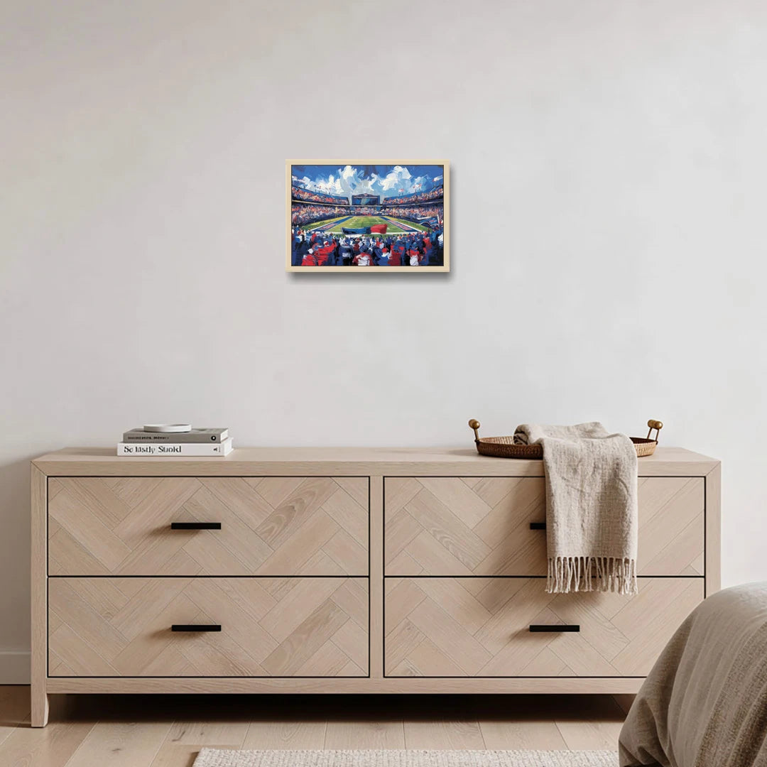 Buffalo Bills Stadium Energy - Oak Framed Canvas Wall Art - Coffee Table - 18x12