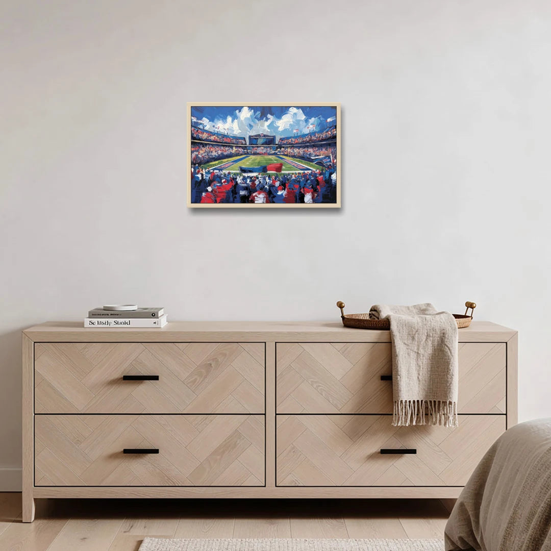 Buffalo Bills Stadium Energy - Oak Framed Canvas Wall Art - Coffee Table - 24x16