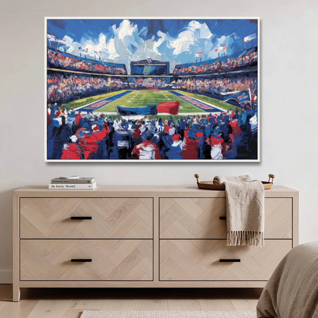 Buffalo Bills Stadium Energy - White Framed Canvas Wall Art - Coffee Table - 60x40