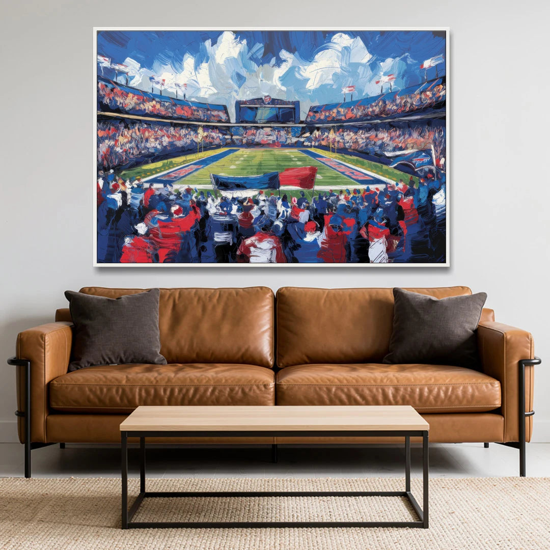 Buffalo Bills Stadium Energy - White Framed Canvas Wall Art - Sofa - 60x40