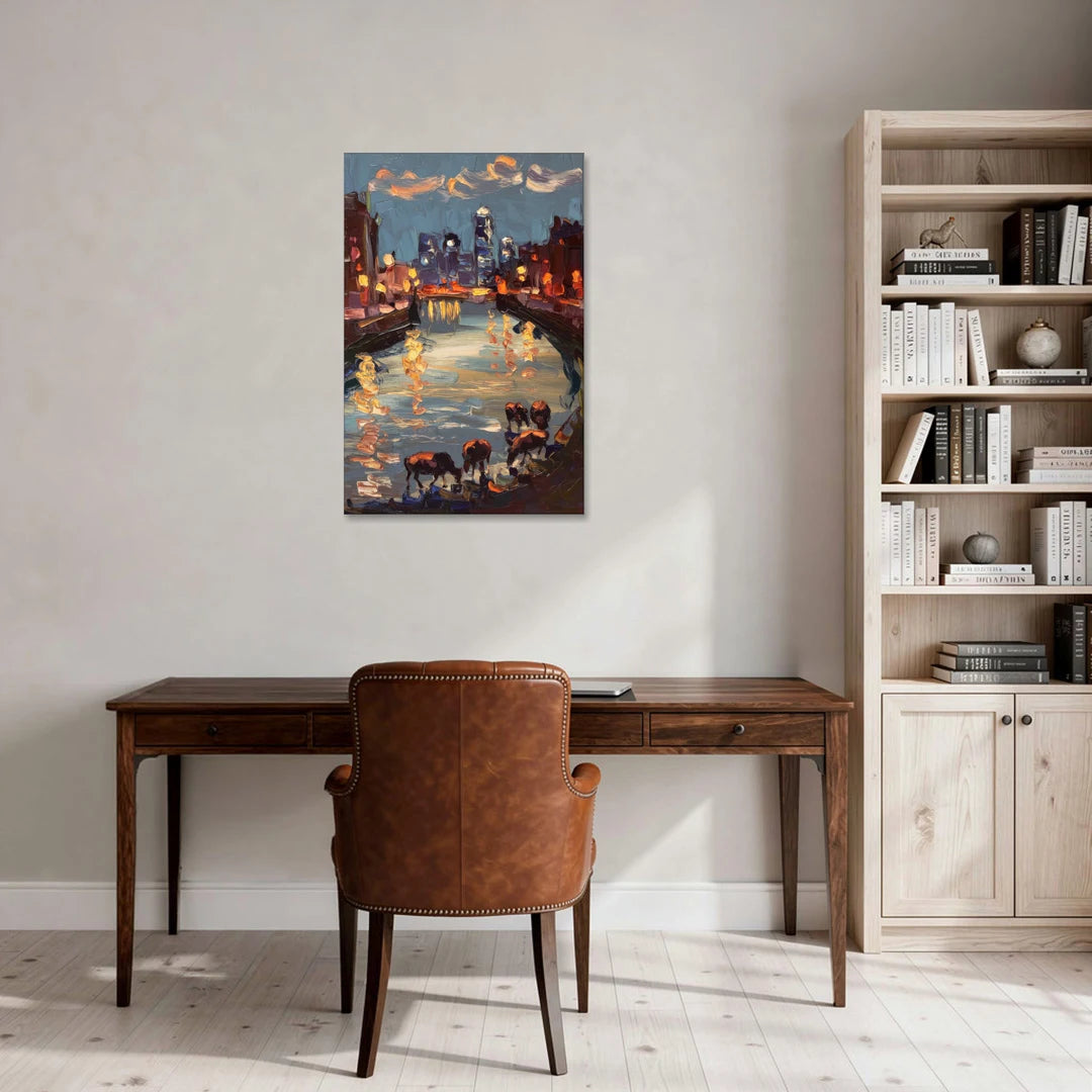 Buffalo Canalside at Night - Canvas Wall Art - Office - 24x36