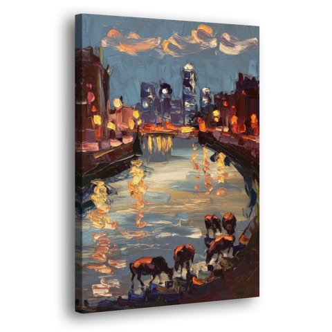 Buffalo Canalside at Night - Canvas Wall Art - Side