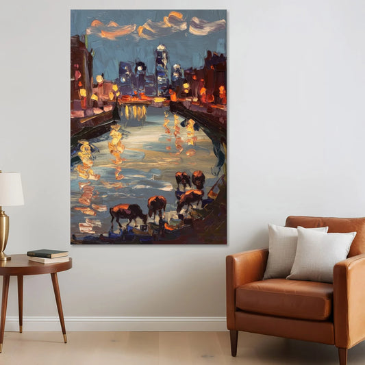 Buffalo Canalside at Night - Canvas Wall Art - Sofa - 40x60