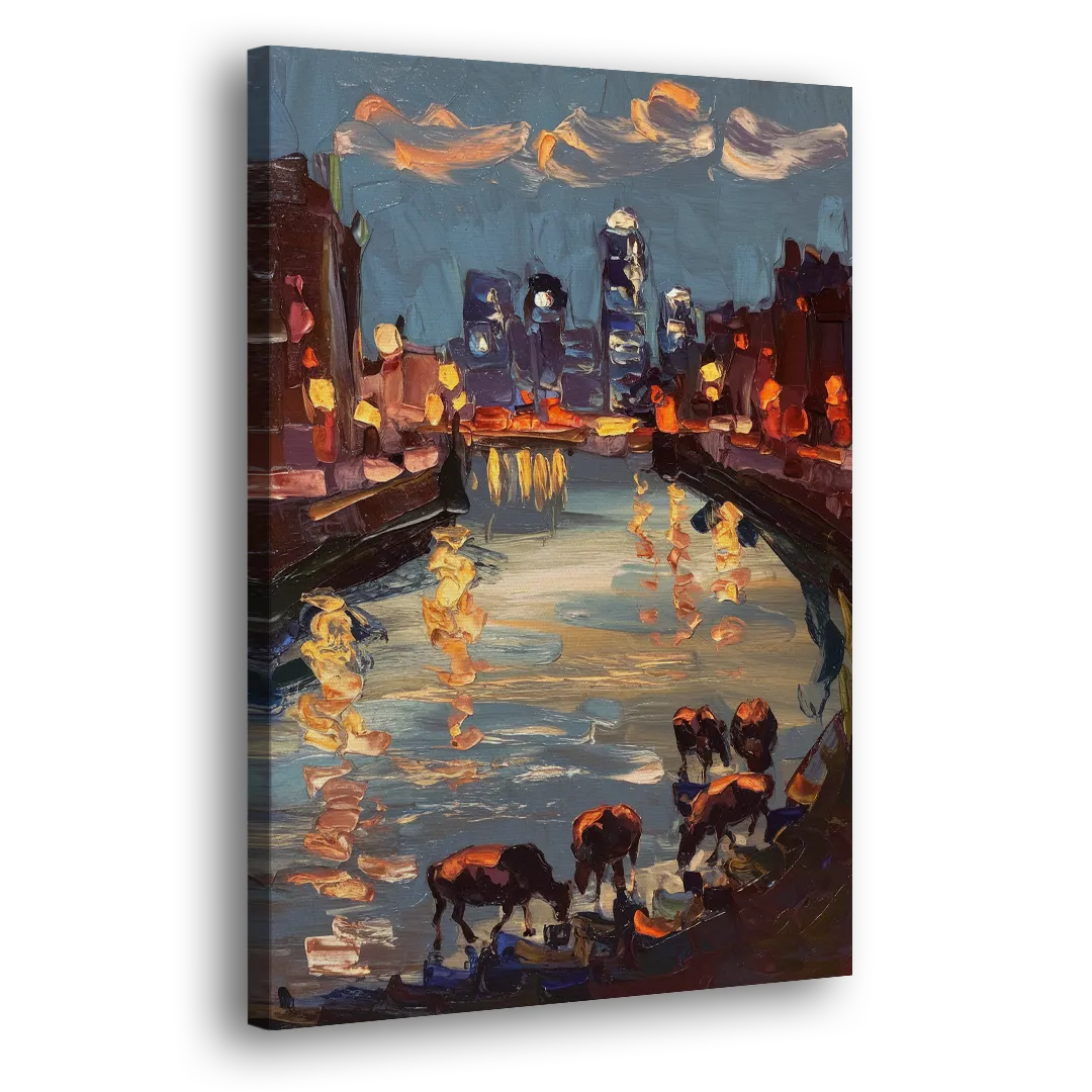 Buffalo Canalside at Night Side - Canvas Wall Art