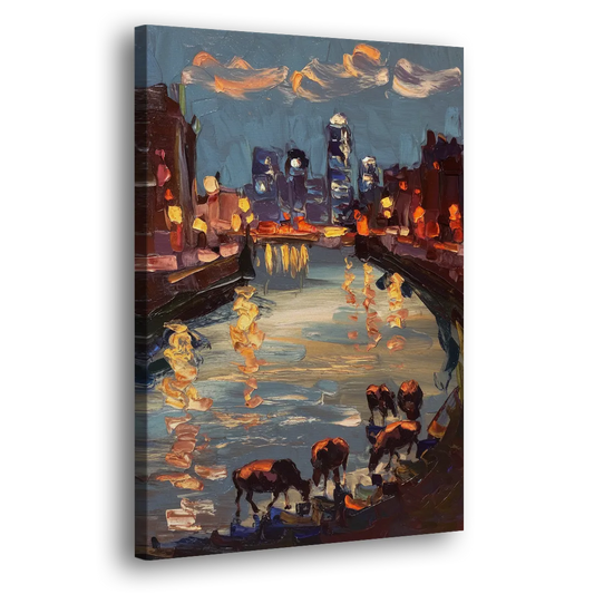 Buffalo Canalside at Night Side - Canvas Wall Art