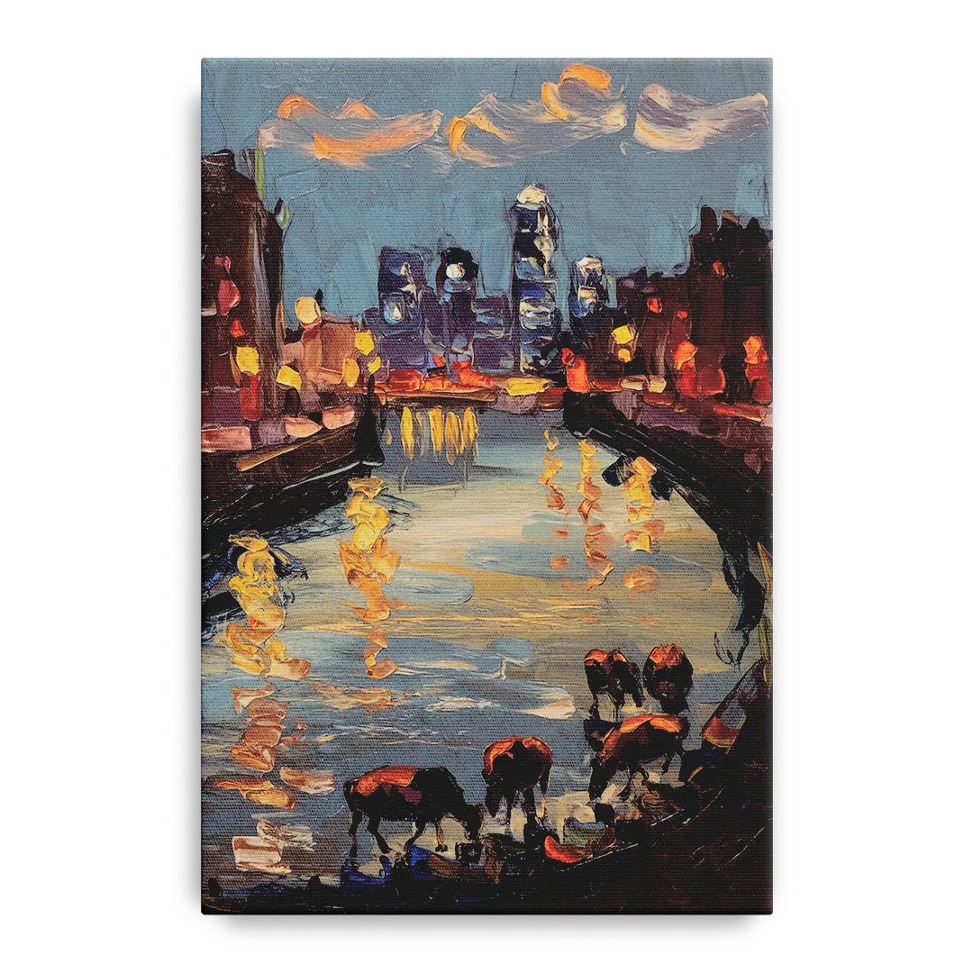 Buffalo Canalside at Night Front - Canvas Wall Art