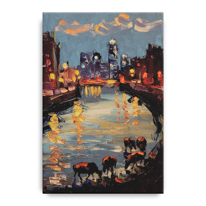 Buffalo Canalside at Night Front - Canvas Wall Art