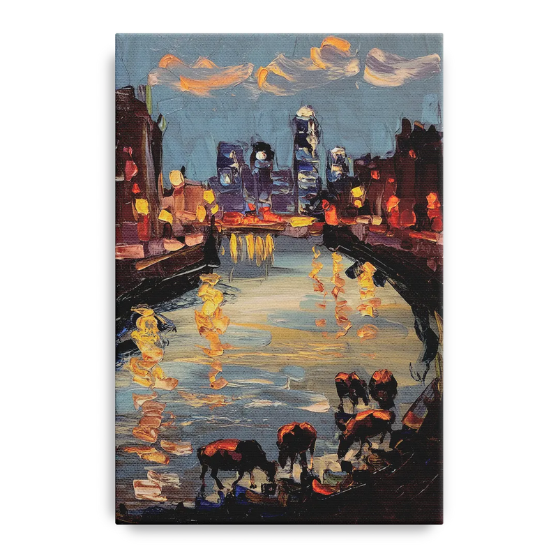 Buffalo Canalside at Night Front - Canvas Wall Art