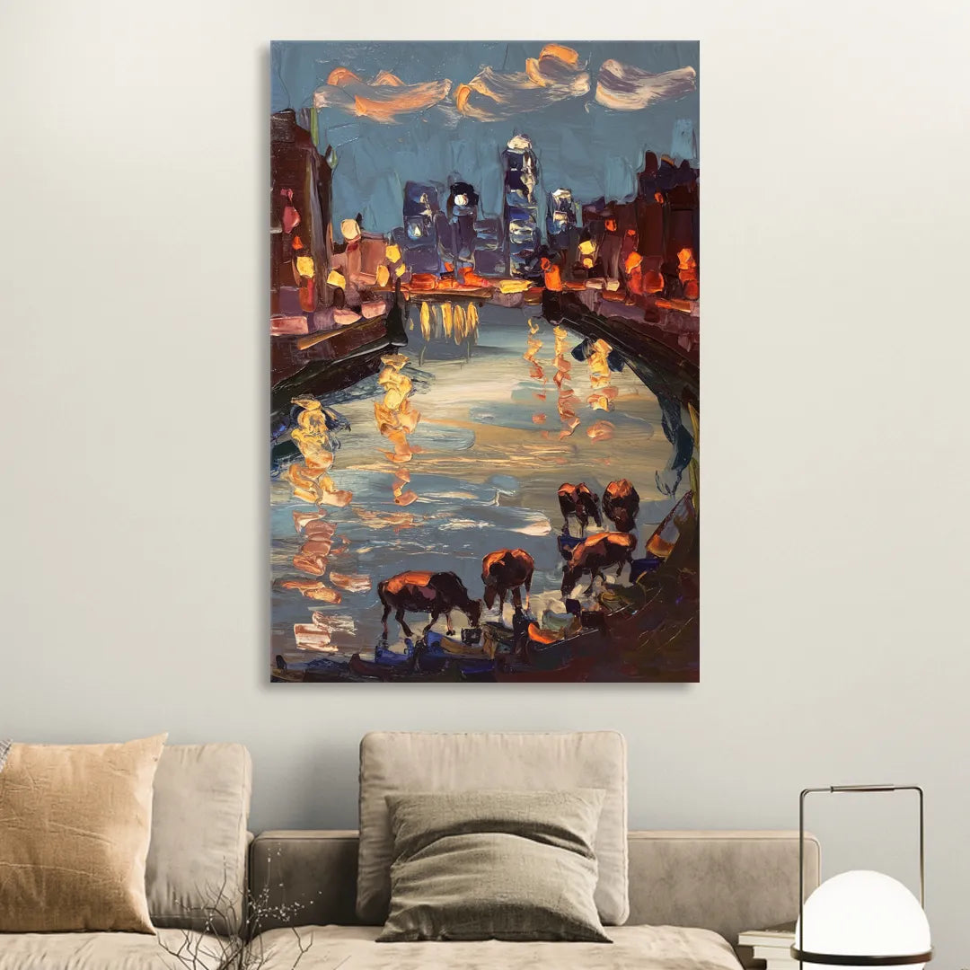 Buffalo Canalside at Night Sitting Room - Canvas Wall Art