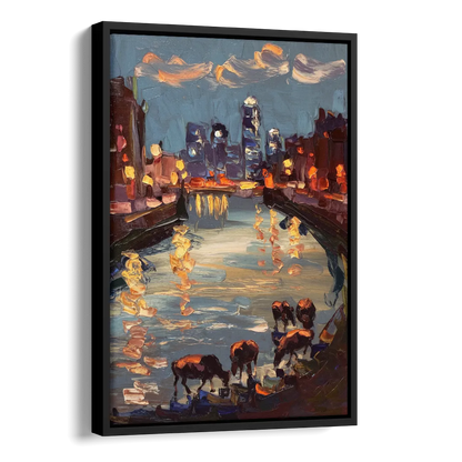 Buffalo Canalside at Night Side - Black Canvas Wall Art