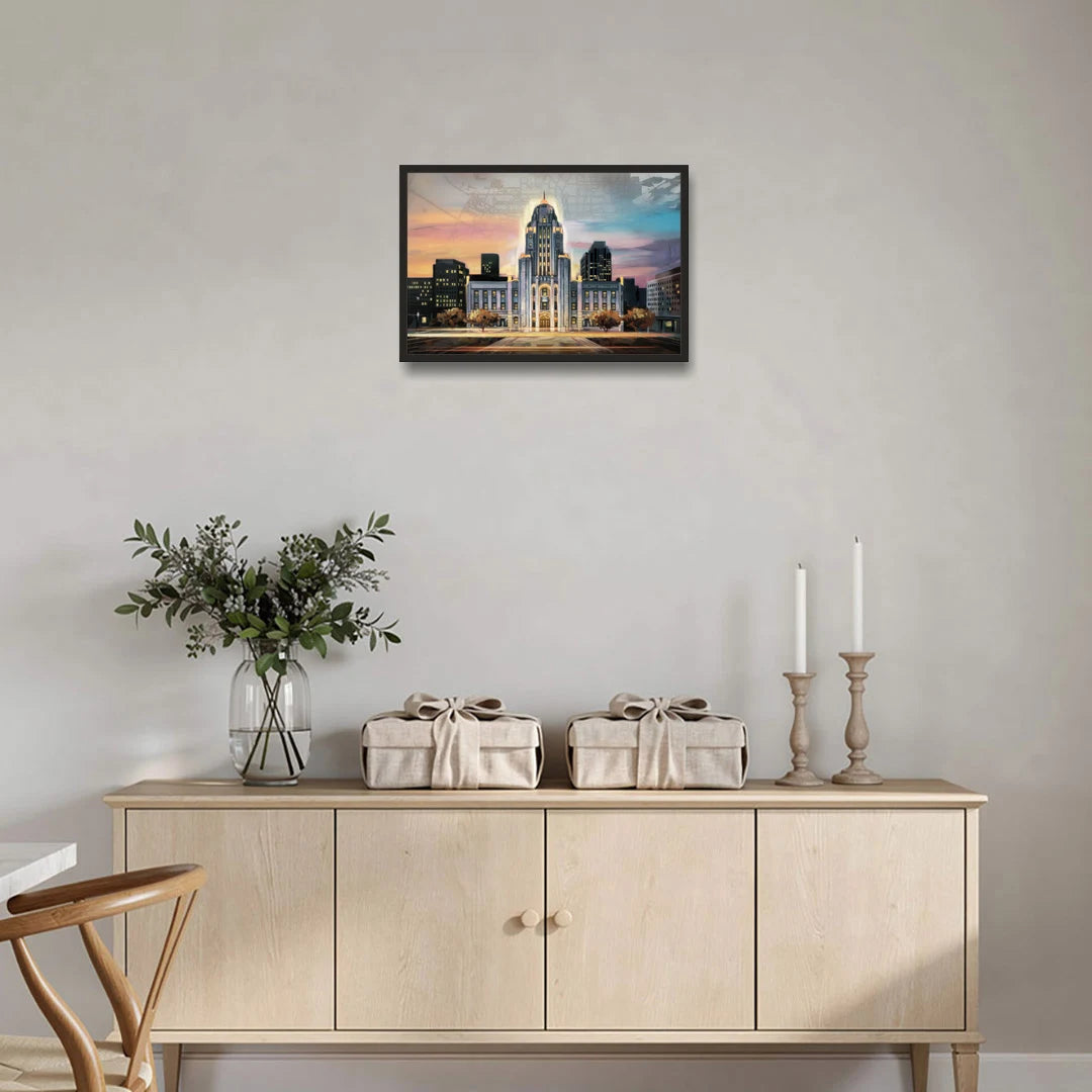 Buffalo City Hall Iconic View - Black Framed Canvas Wall Art - Coffee Table - 24x16