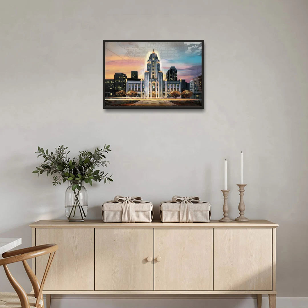 Buffalo City Hall Iconic View - Black Framed Canvas Wall Art - Coffee Table - 30x20