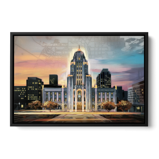 Buffalo City Hall Iconic View - Black Framed Canvas Wall Art - Front