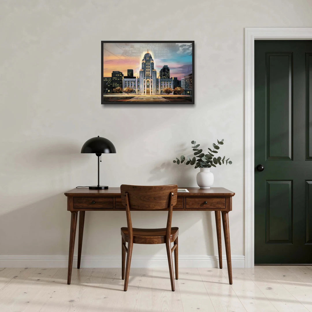 Buffalo City Hall Iconic View - Black Framed Canvas Wall Art - Office - 30x20