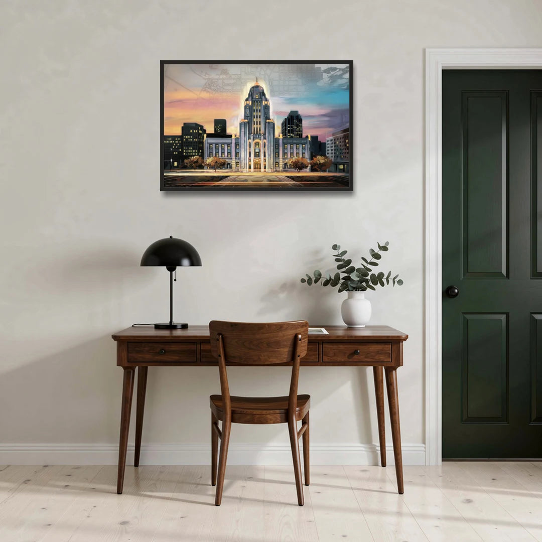 Buffalo City Hall Iconic View - Black Framed Canvas Wall Art - Office - 36x24