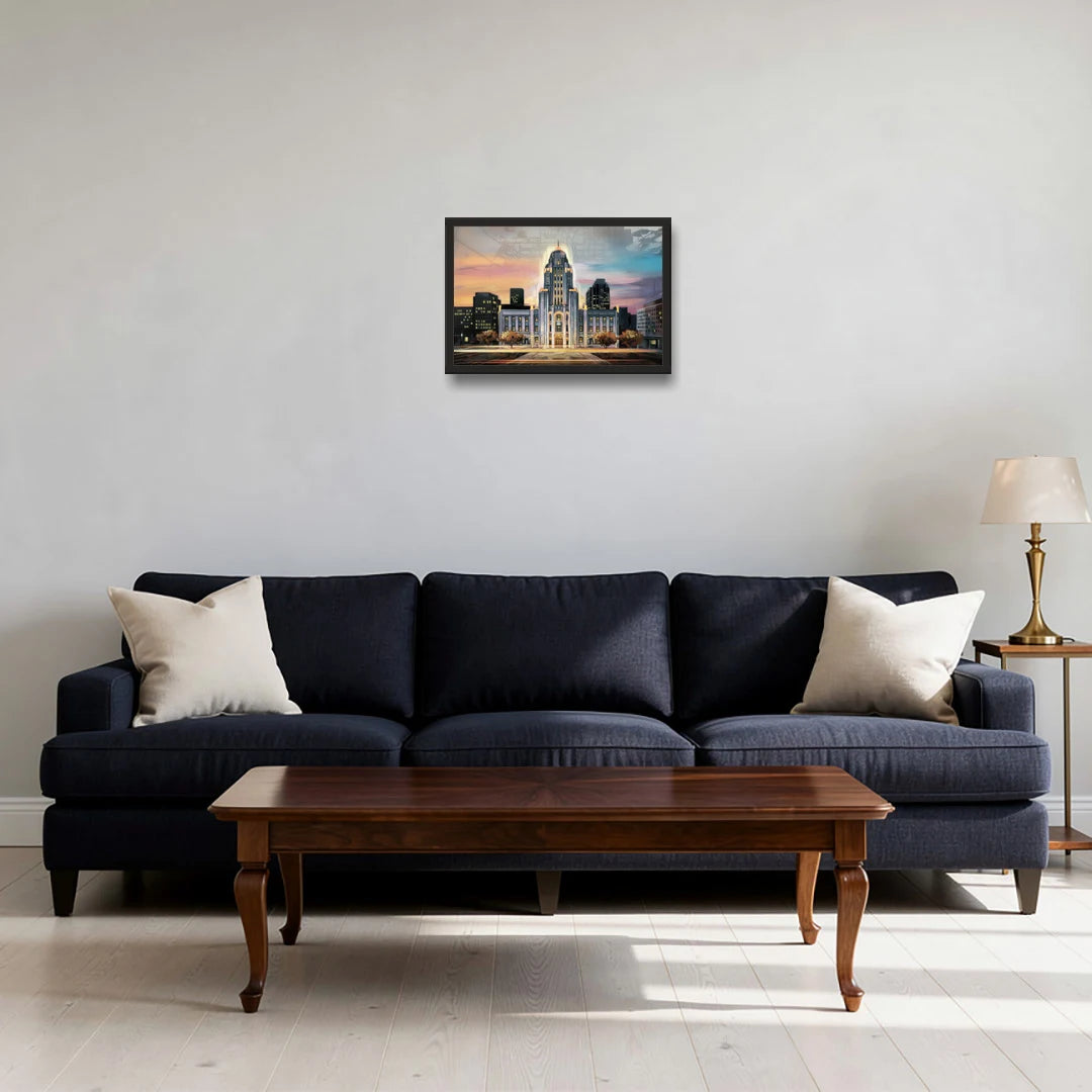Buffalo City Hall Iconic View - Black Framed Canvas Wall Art - Sofa - 18x12