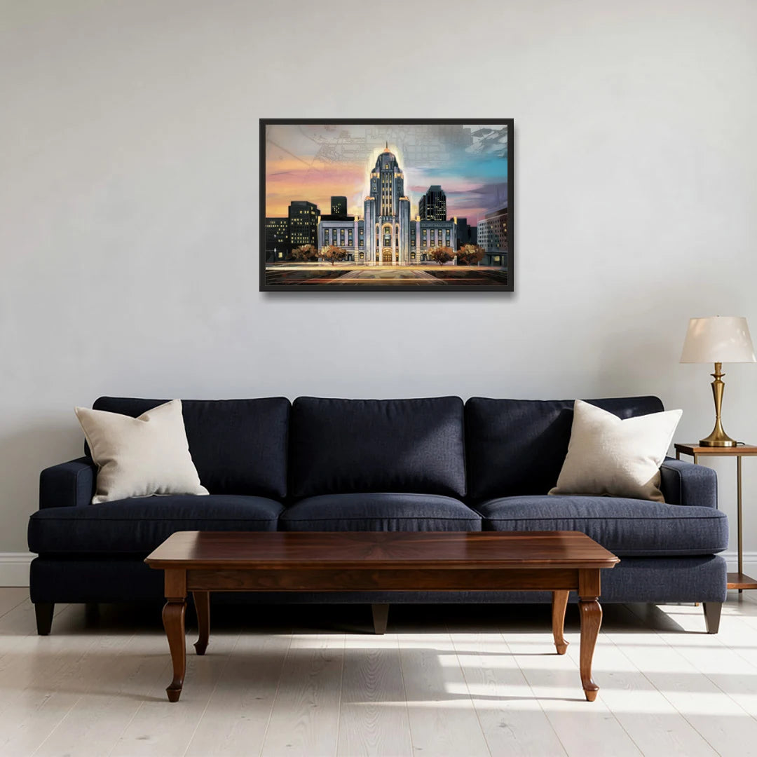 Buffalo City Hall Iconic View - Black Framed Canvas Wall Art - Sofa - 30x20