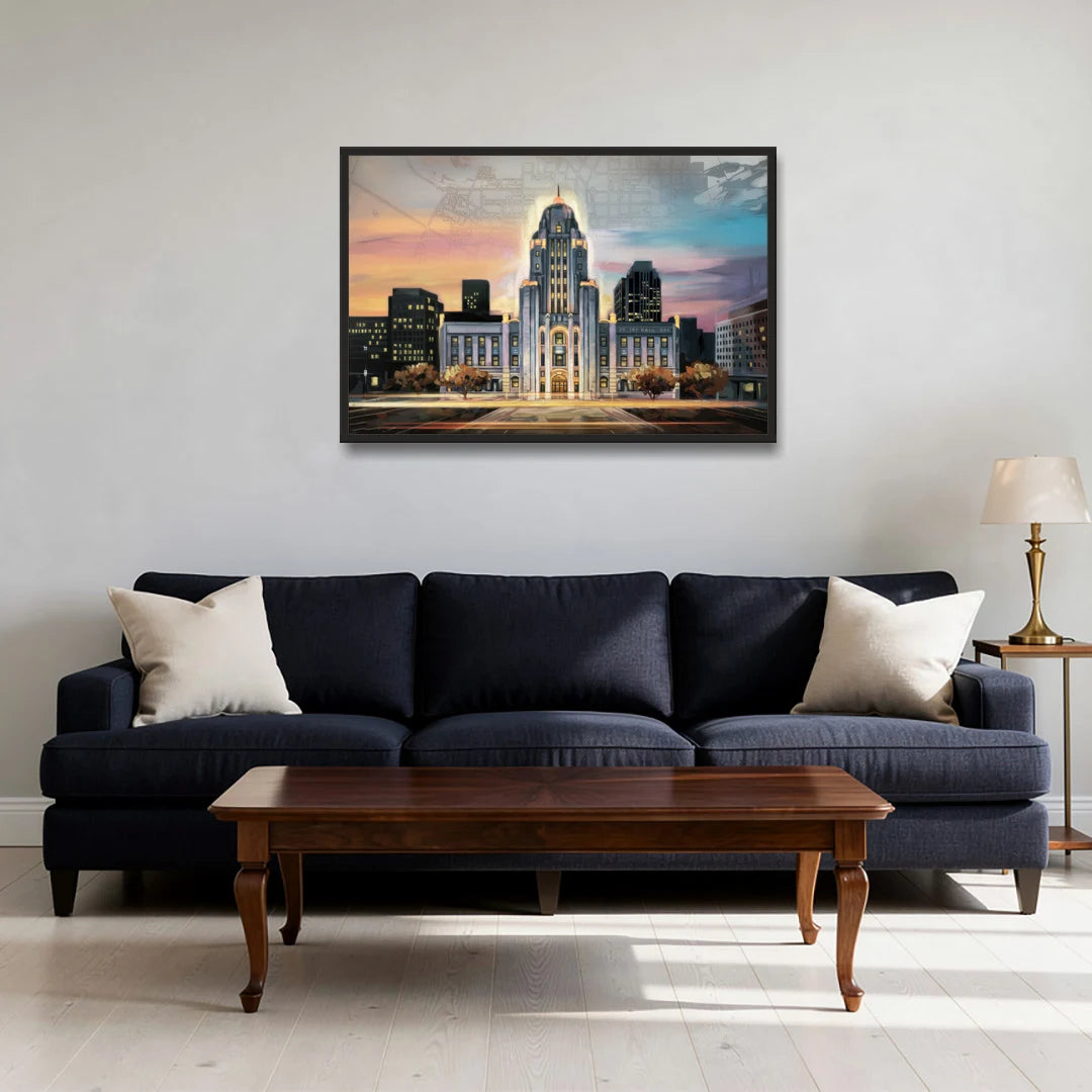 Buffalo City Hall Iconic View - Black Framed Canvas Wall Art - Sofa - 36x24
