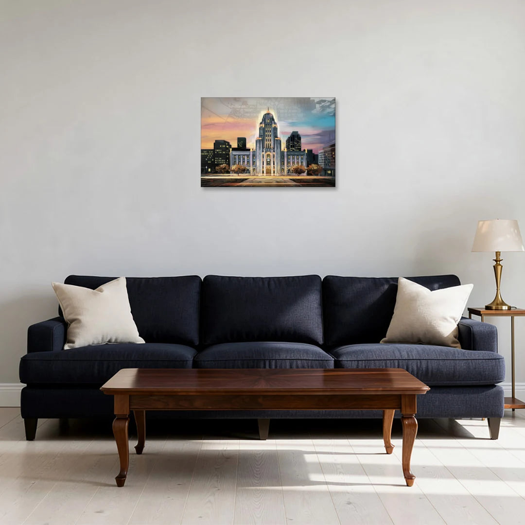 Buffalo City Hall Iconic View - Canvas Wall Art - Sofa - 24x16