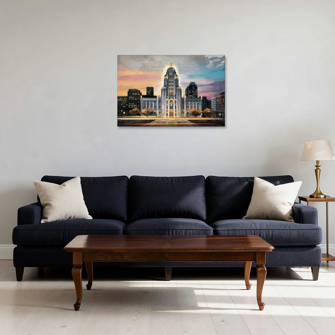 Buffalo City Hall Iconic View - Canvas Wall Art - Sofa - 30x20