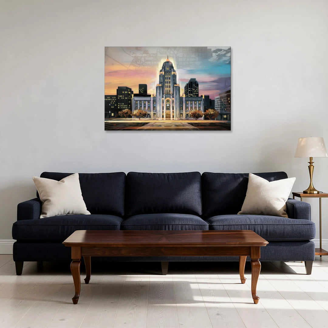 Buffalo City Hall Iconic View - Canvas Wall Art - Sofa - 36x24