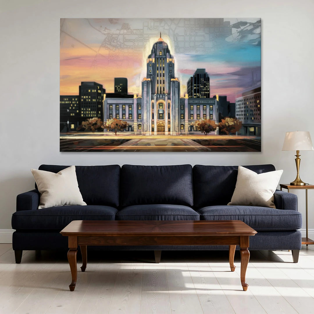 Buffalo City Hall Iconic View - Canvas Wall Art - Sofa - 60x40