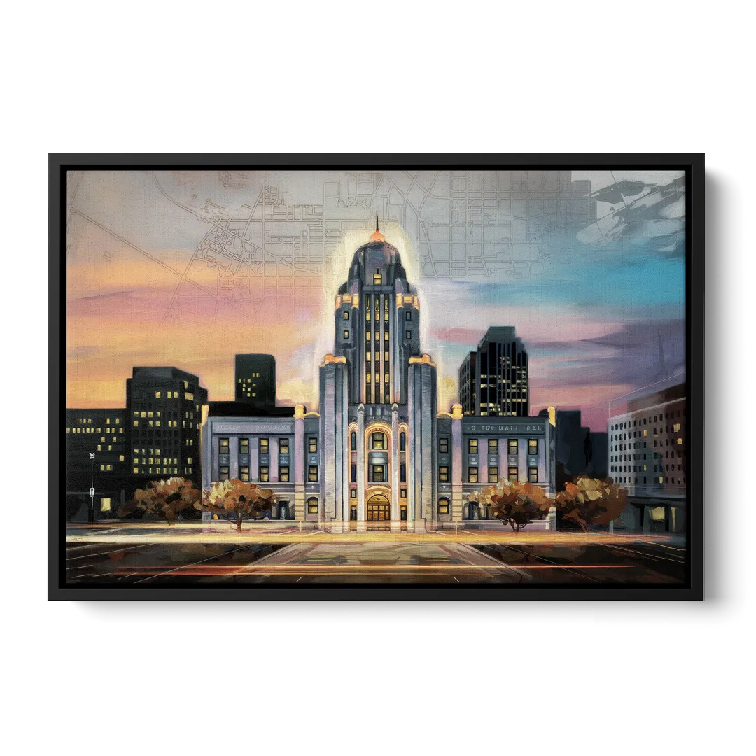 Buffalo City Hall Iconic View Front - Black Canvas Wall Art