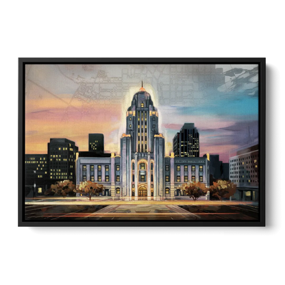 Buffalo City Hall Iconic View Front - Black Canvas Wall Art