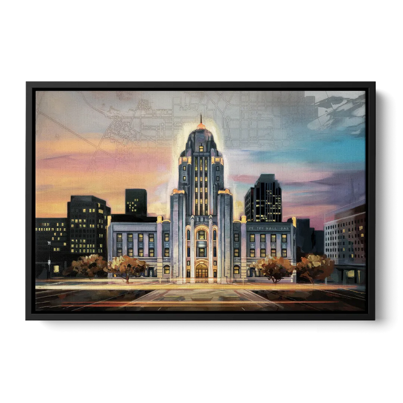 Buffalo City Hall Iconic View Front - Black Canvas Wall Art