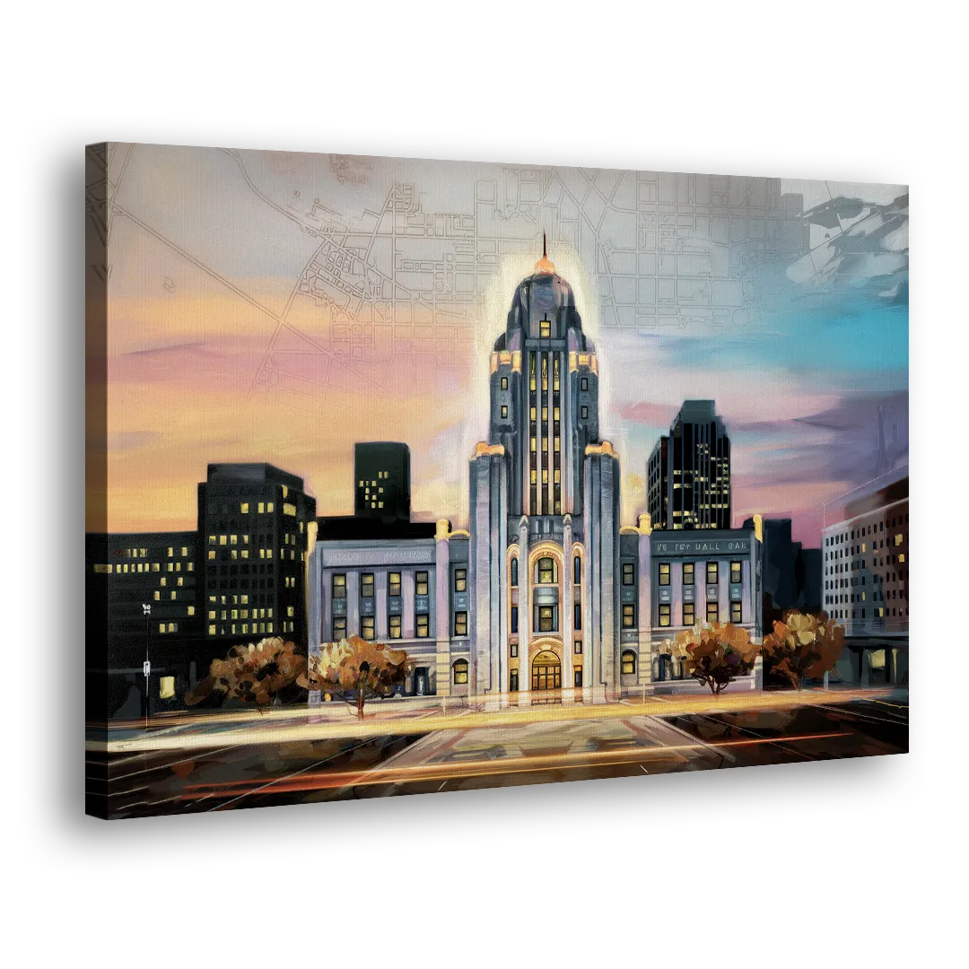 Buffalo City Hall Iconic View Side - Canvas Wall Art
