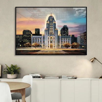 Buffalo City Hall Iconic View Sitting Room - Black Canvas Wall Art