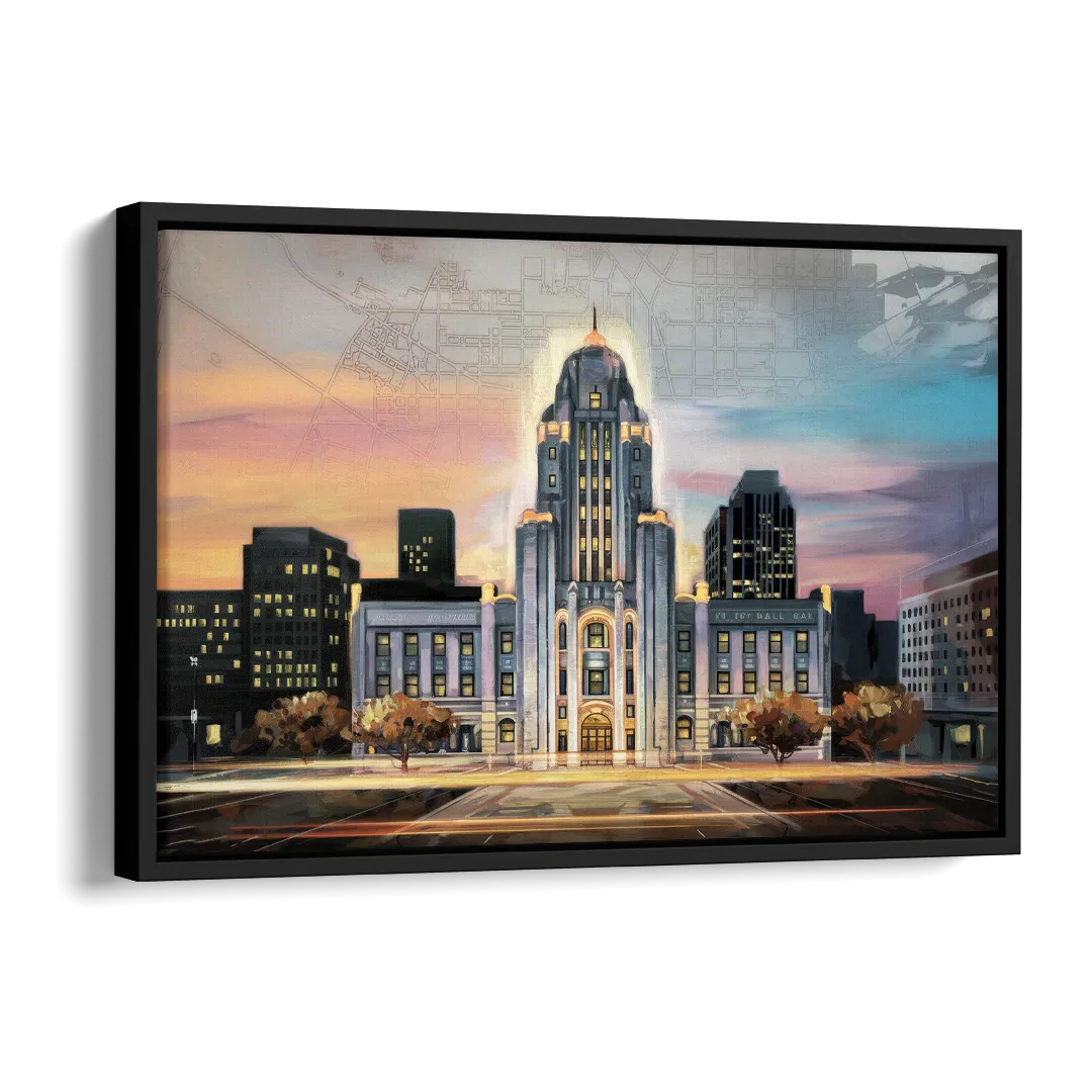 Buffalo City Hall Iconic View Side - Black Canvas Wall Art