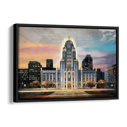 Buffalo City Hall Iconic View Side - Black Canvas Wall Art