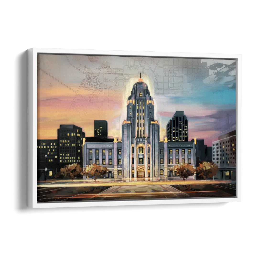 Buffalo City Hall Iconic View Side - White Canvas Wall Art