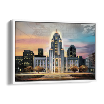 Buffalo City Hall Iconic View Side - White Canvas Wall Art