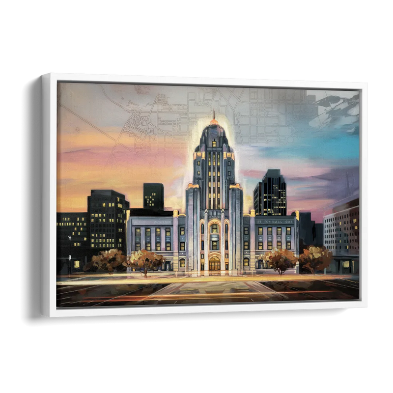 Buffalo City Hall Iconic View Side - White Canvas Wall Art