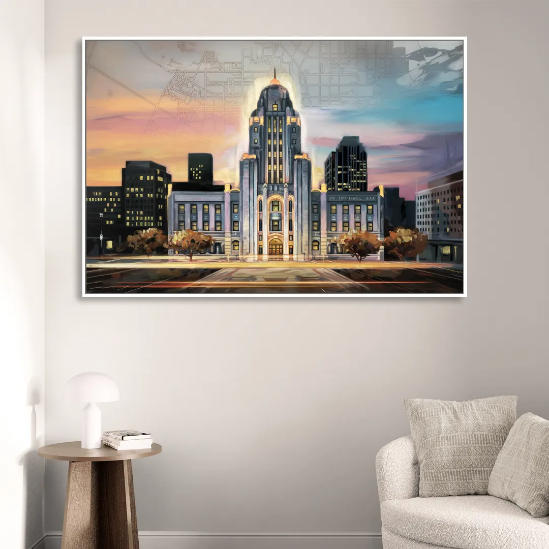 Buffalo City Hall Iconic View Sitting Room - White Canvas Wall Art