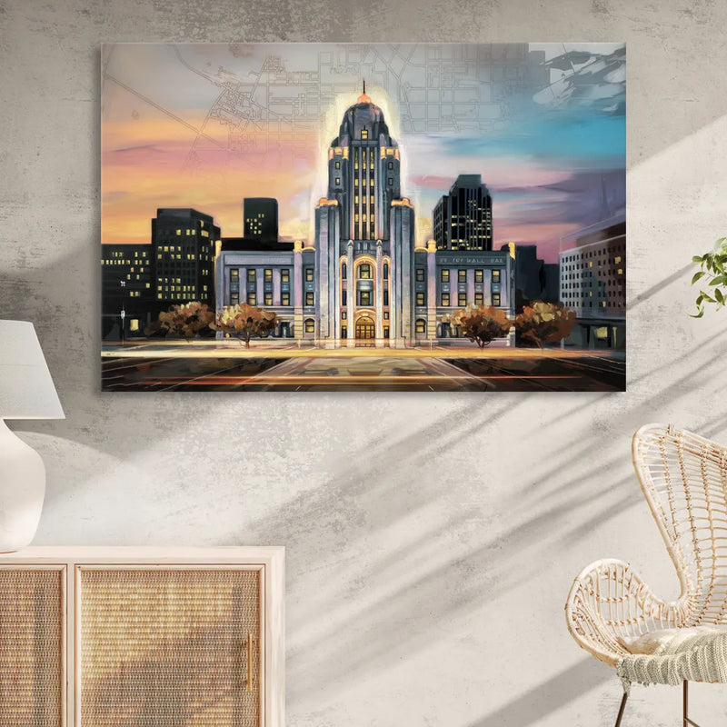 Buffalo City Hall Iconic View Sitting Room - Canvas Wall Art