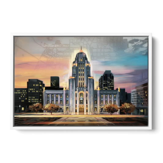 Buffalo City Hall Iconic View - White Framed Canvas Wall Art - Front