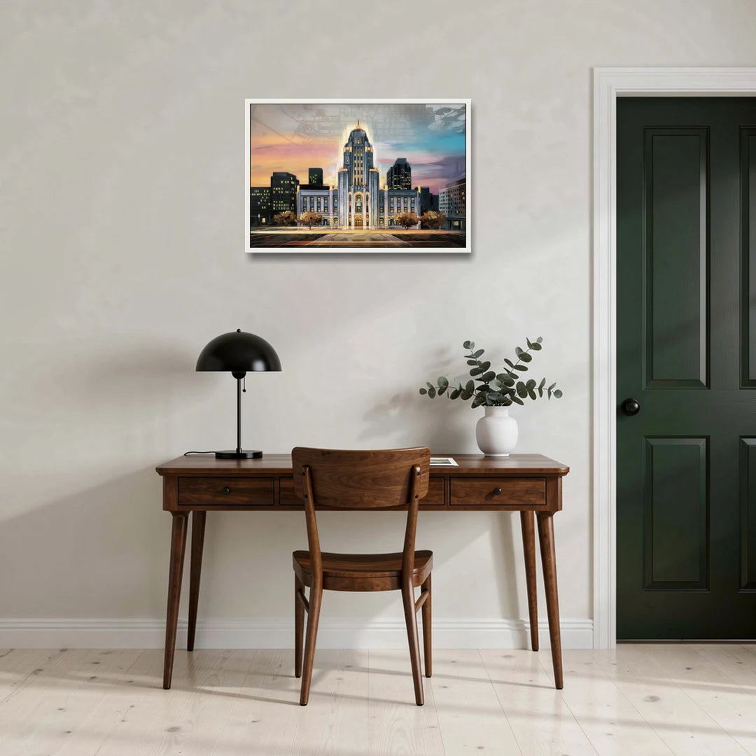Buffalo City Hall Iconic View - White Framed Canvas Wall Art - Office - 30x20