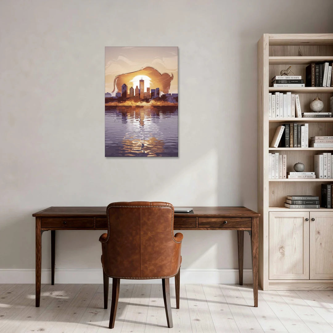 Buffalo Cityscape Reflection - Canvas Wall Art - Office - 24x36